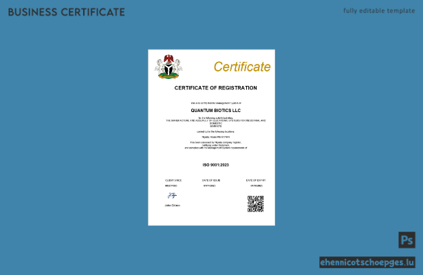 Beispiel eines nigerianischen Gewerberegistrierungszertifikats (Word- und PDF-Datei)